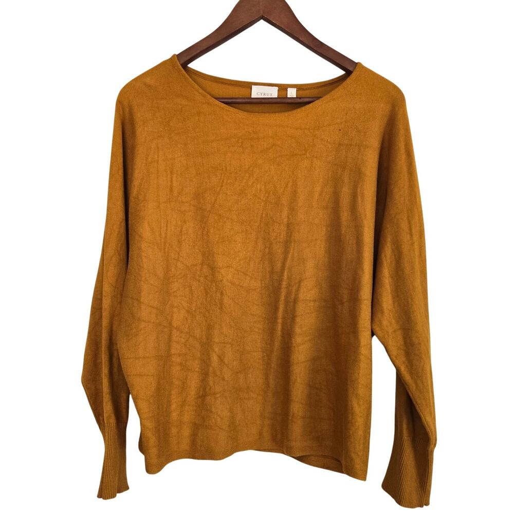 Slouchy Retro Cyrus Mustard Yellow Textured Knit Dolman Long Sleeve Top Size L